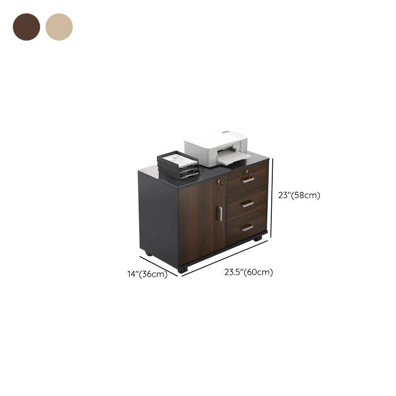 Classeur moderne avec serrure en bois, classeur de rangement avec roulettes Clearhalo