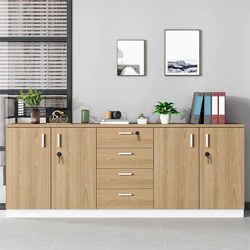 Classeur moderne en bois d'ingénierie marron avec rangement à serrure pour le bureau à domicile Clearhalo