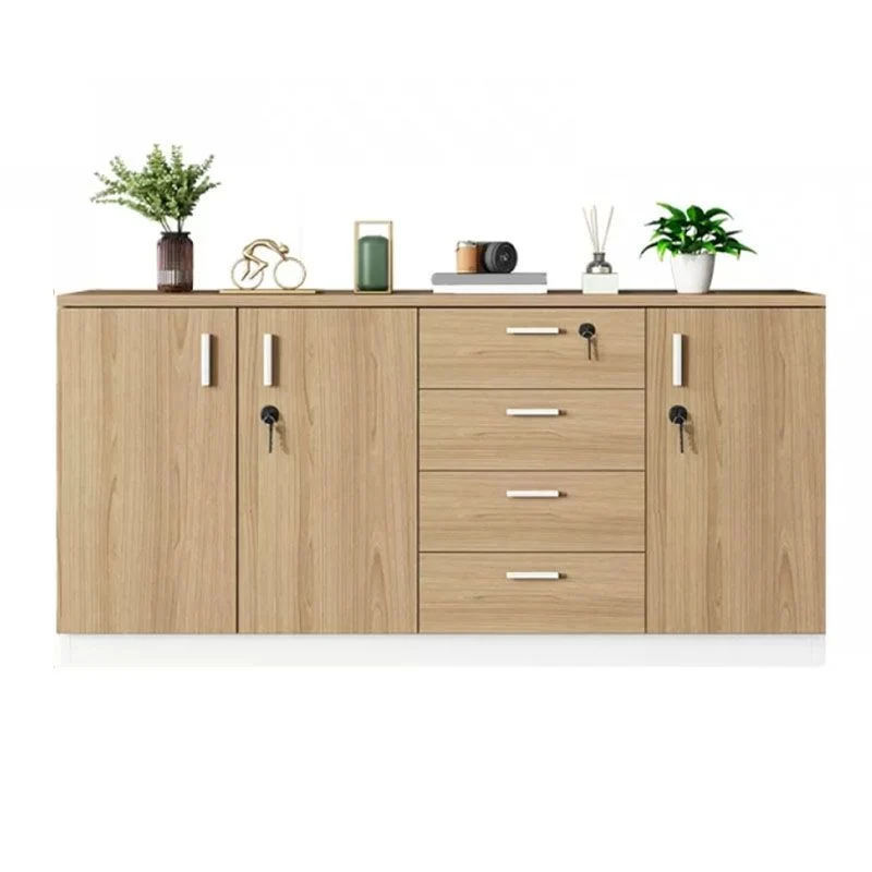 Classeur moderne en bois d'ingénierie marron avec rangement à serrure pour le bureau à domicile Clearhalo