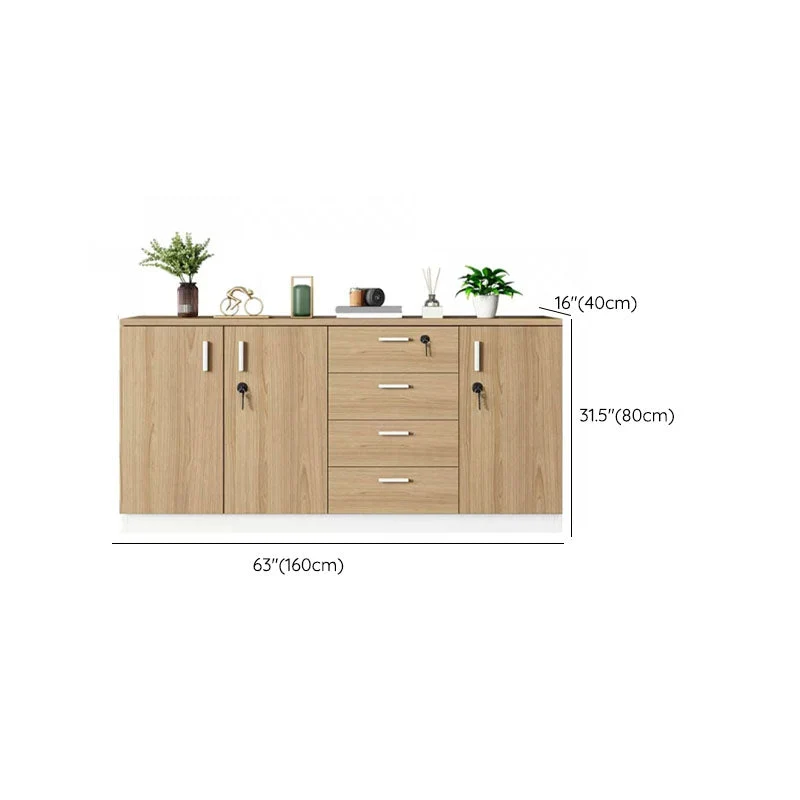 Classeur moderne en bois d'ingénierie marron avec rangement à serrure pour le bureau à domicile Clearhalo