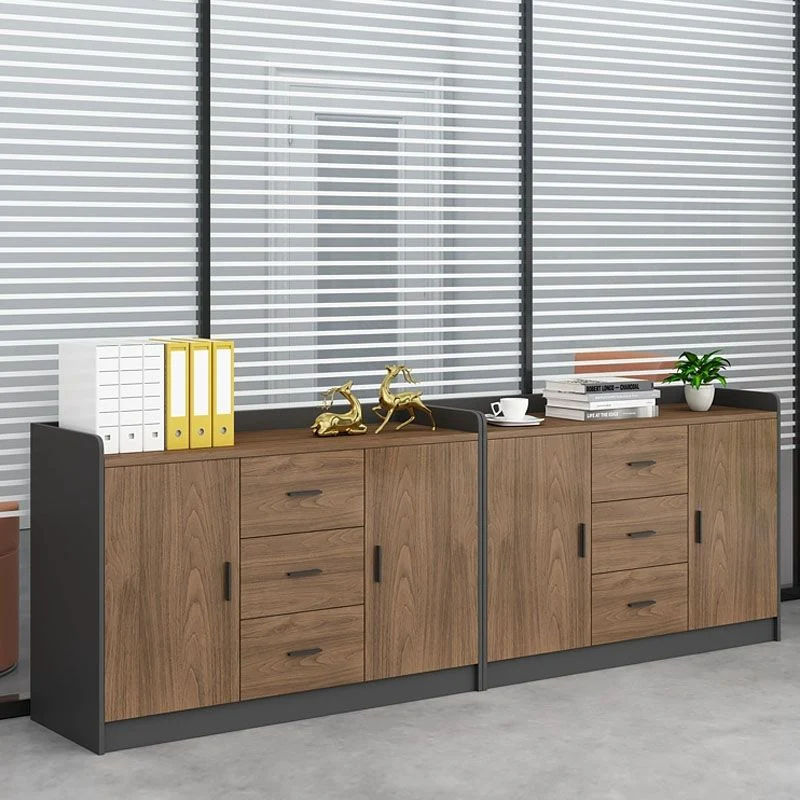 Classeur moderne en bois d'ingénierie marron avec tiroirs pour le bureau à domicile Clearhalo