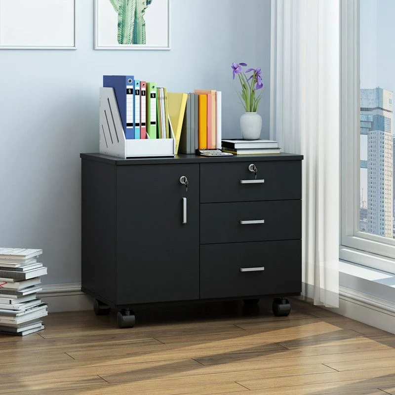 Classeur de stockage de tiroirs de verrouillage en bois d'armoire de Style nordique avec des roues Clearhalo