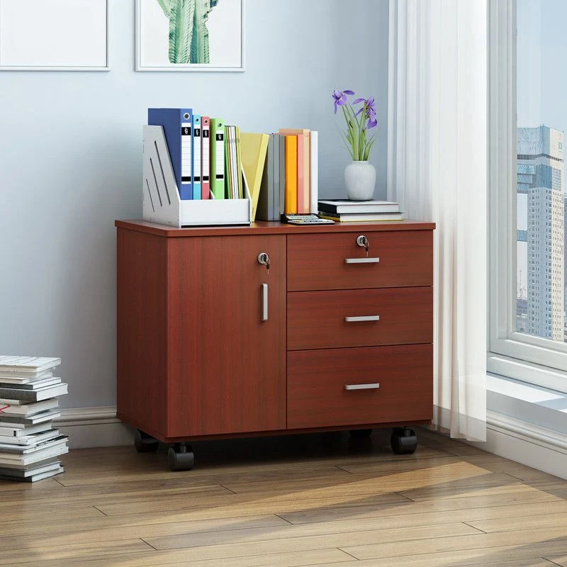 Classeur de stockage de tiroirs de verrouillage en bois d'armoire de Style nordique avec des roues Clearhalo