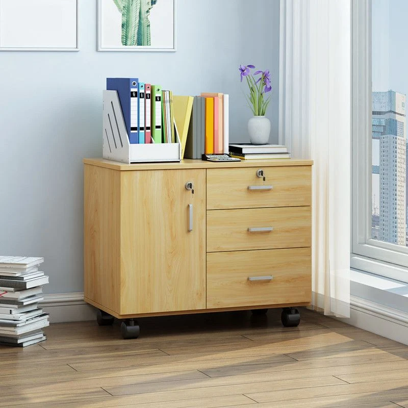 Classeur de stockage de tiroirs de verrouillage en bois d'armoire de Style nordique avec des roues Clearhalo