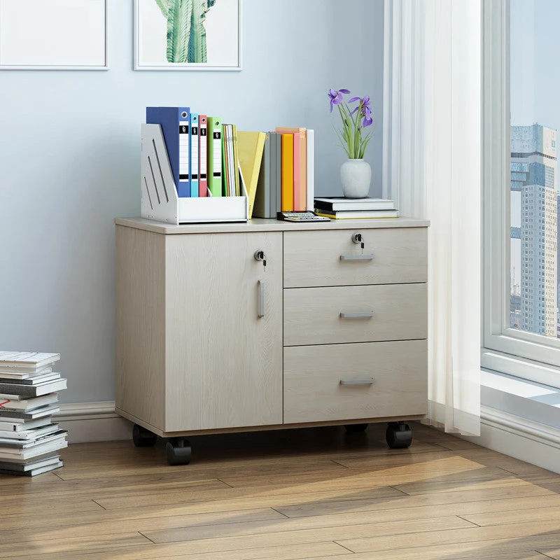 Classeur de stockage de tiroirs de verrouillage en bois d'armoire de Style nordique avec des roues Clearhalo