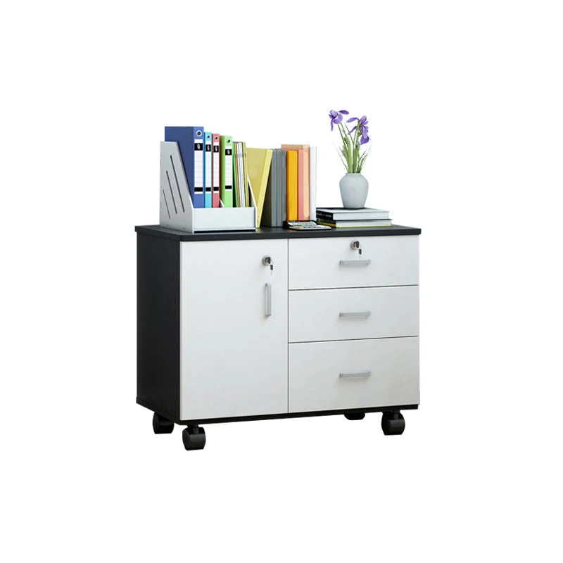 Classeur de stockage de tiroirs de verrouillage en bois d'armoire de Style nordique avec des roues Clearhalo