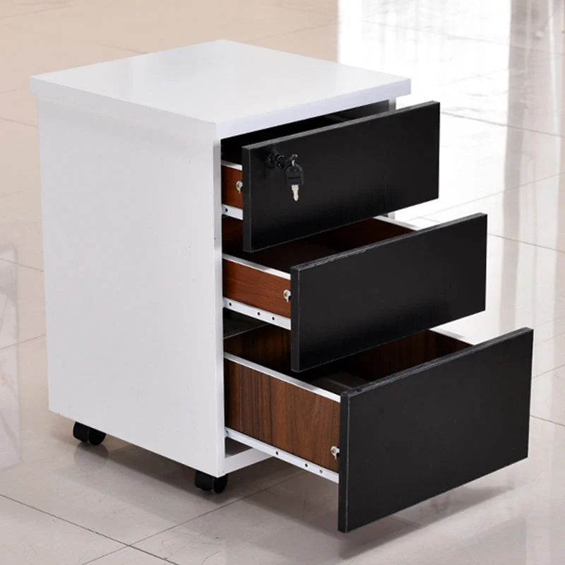 Classeurs contemporains cadre en bois massif serrure à clé classeur mobile avec roues Clearhalo