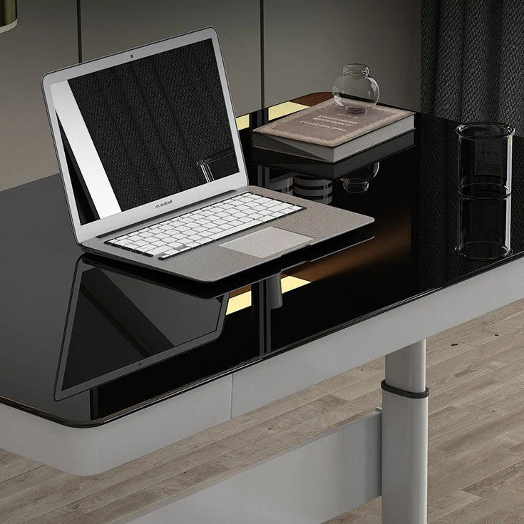 Convertisseur de bureau debout contemporain, Base en métal blanc, bureau pour bureau Clearhalo