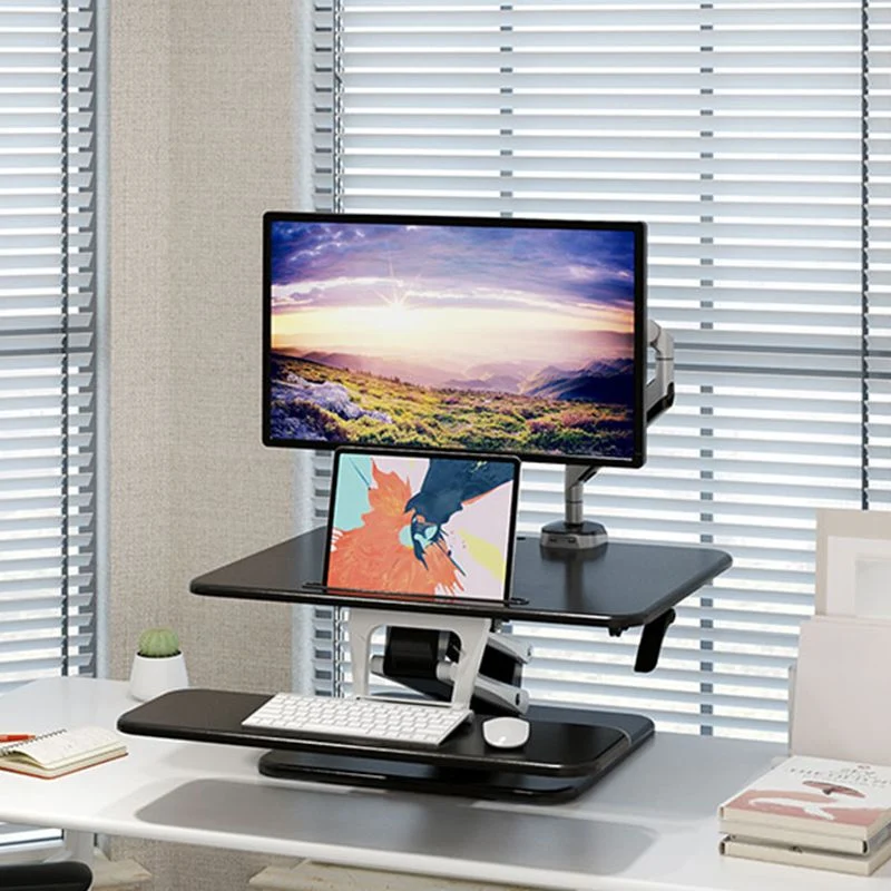 Convertisseur de bureau debout de forme rectangulaire en bois noir/blanc Clearhalo