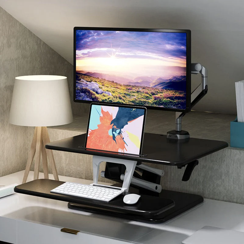 Convertisseur de bureau debout de forme rectangulaire en bois noir/blanc Clearhalo