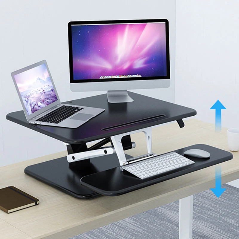 Convertisseur de bureau debout de forme rectangulaire en bois noir/blanc Clearhalo