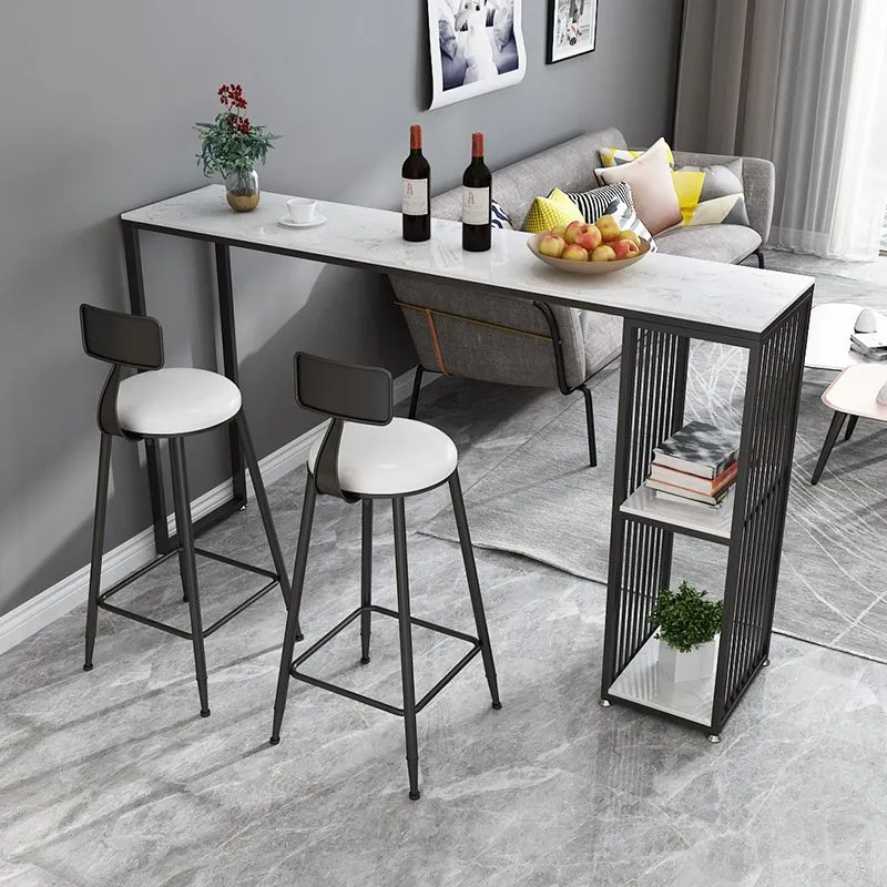 Ensemble de bar et bistro moderne, table de bar rectangulaire en pierre avec tabourets rembourrés, 1/2/3 pièces Clearhalo