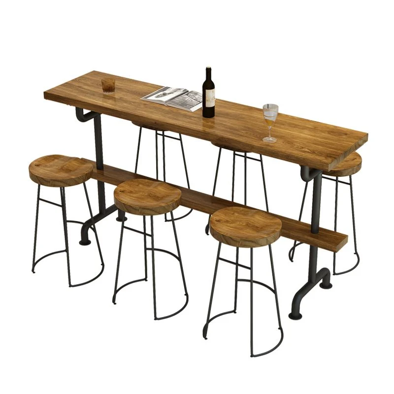 Ensemble de bar industriel en bois, 1/2/4/7/9 pièces, ensemble de bistro à tréteaux rectangulaires en naturel Clearhalo