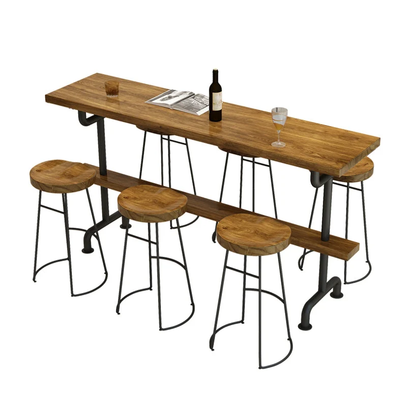 Ensemble de bar industriel en bois, 1/2/4/7/9 pièces, ensemble de bistro à tréteaux rectangulaires en naturel Clearhalo