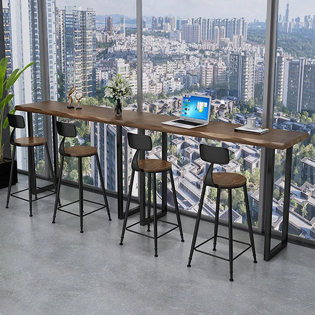 Ensemble de bar rectangulaire contemporain 1/3 pièces, table de comptoir en bois massif avec tabourets en métal Clearhalo