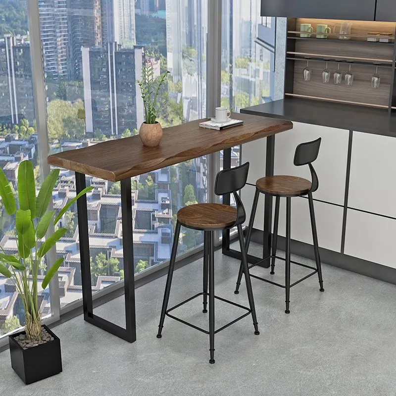 Ensemble de bar rectangulaire contemporain 1/3 pièces, table de comptoir en bois massif avec tabourets en métal Clearhalo
