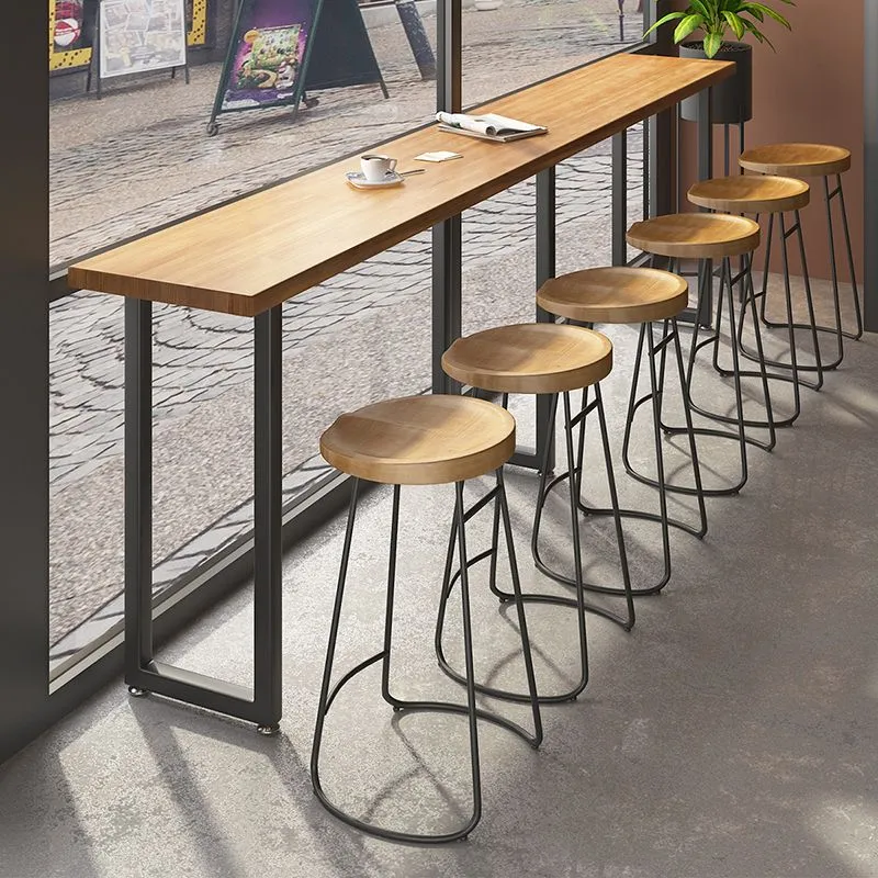 Ensemble de pub d'intérieur contemporain, 1/7 pièces, table de bar et tabourets avec plateau en bois massif Clearhalo