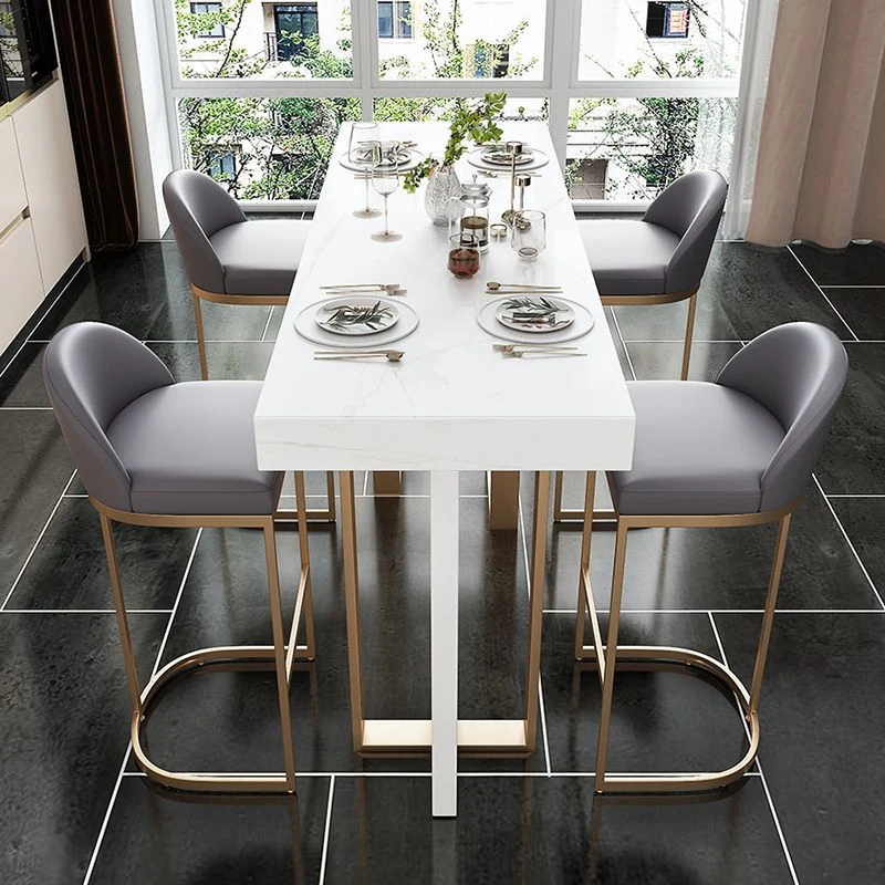 Ensemble de pub rectangulaire de style contemporain, 1/5 pièces, ensemble de salle à manger de pub en faux marbre Clearhalo