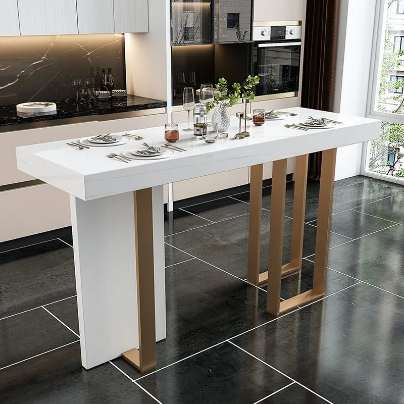 Ensemble de pub rectangulaire de style contemporain, 1/5 pièces, ensemble de salle à manger de pub en faux marbre Clearhalo