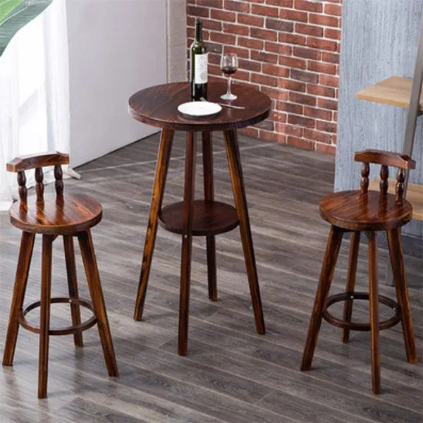 Ensemble de salle à manger de pub en bois massif, ensemble de table et de tabourets contemporains 1/2/3 pièces Clearhalo
