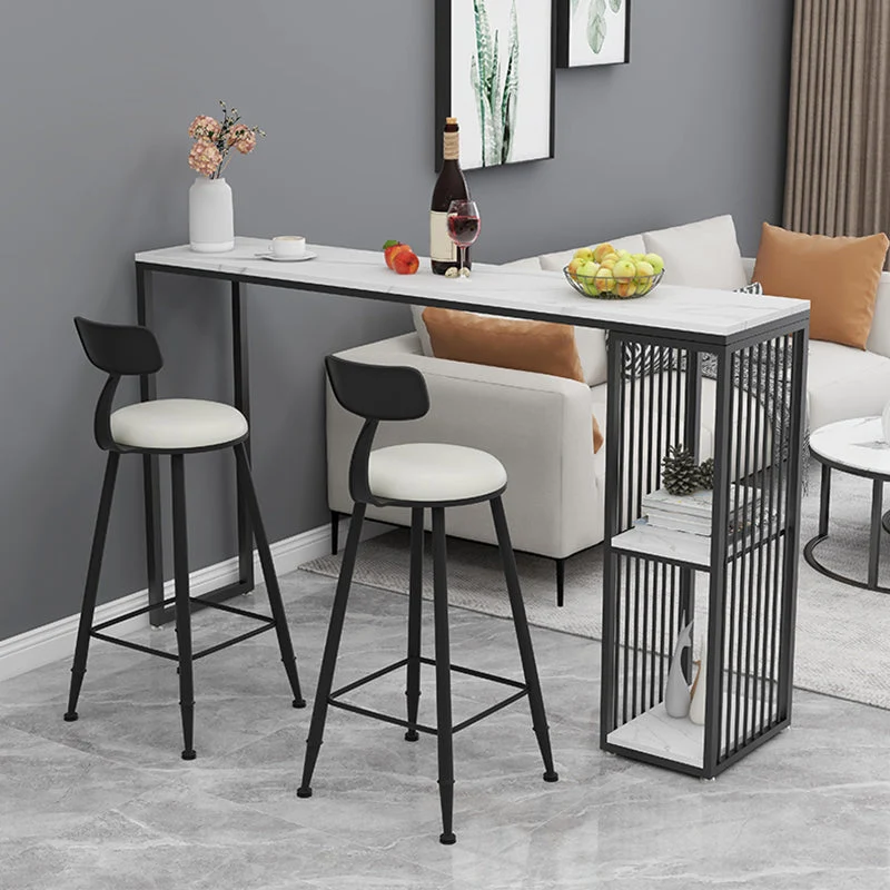 Ensemble de table de bar avec plateau en pierre, 1/3 pièces, table de bar rectangulaire et tabourets rembourrés Clearhalo