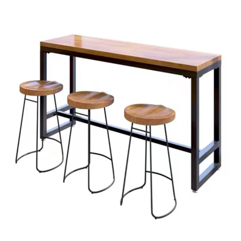 Ensemble de Table de Bar en bois massif, 1/4/6/7 pièces, Table et tabourets de Bar industriels Clearhalo
