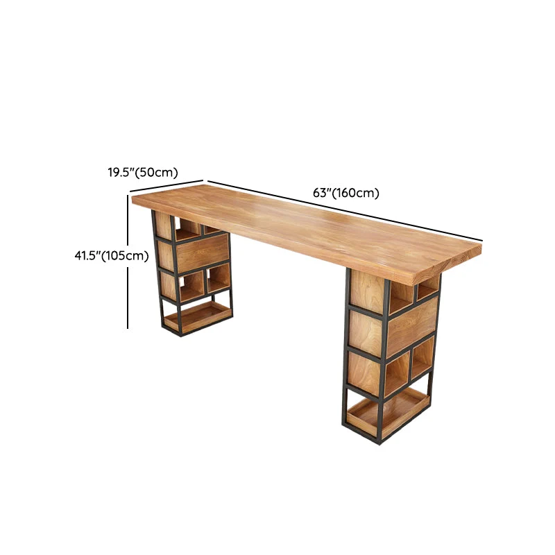 Ensemble de table de bar contemporain en bois massif, 1/4 pièces, table de bar rectangulaire et tabourets sans dossier Cle...