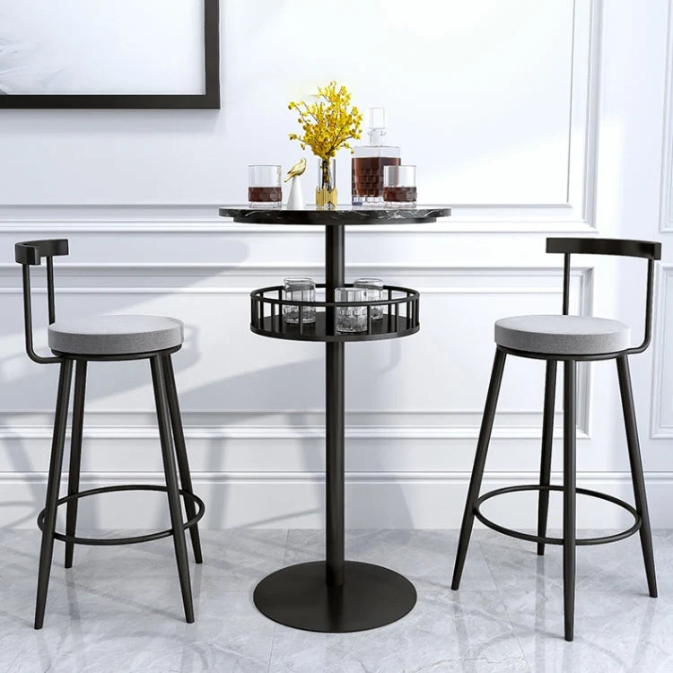 Ensemble de table de bar en fer industriel, ensemble de bistro rond avec dessus en faux marbre, 1/2/3 pièces Clearhalo