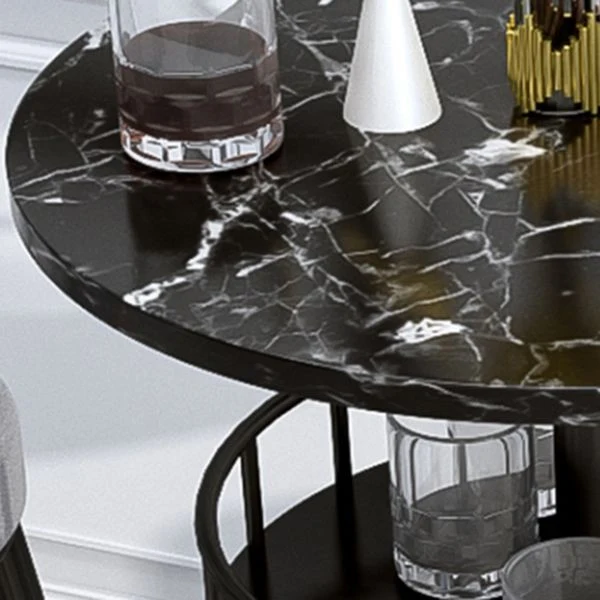 Ensemble de table de bar en fer industriel, ensemble de bistro rond avec dessus en faux marbre, 1/2/3 pièces Clearhalo