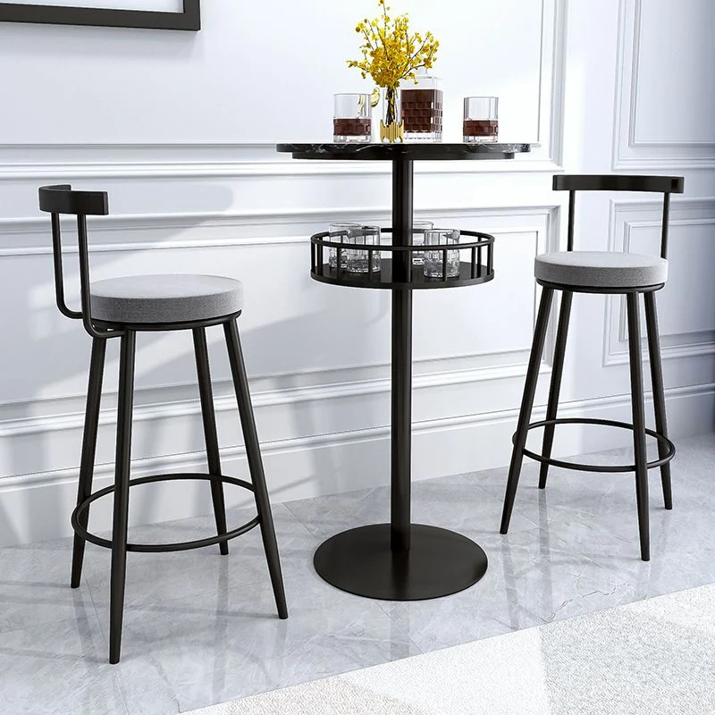 Ensemble de table de bar en fer industriel, ensemble de bistro rond avec dessus en faux marbre, 1/2/3 pièces Clearhalo