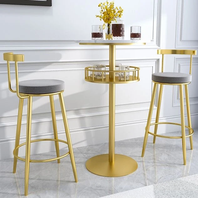 Ensemble de table de bar en fer industriel, ensemble de bistro rond avec dessus en faux marbre, 1/2/3 pièces Clearhalo