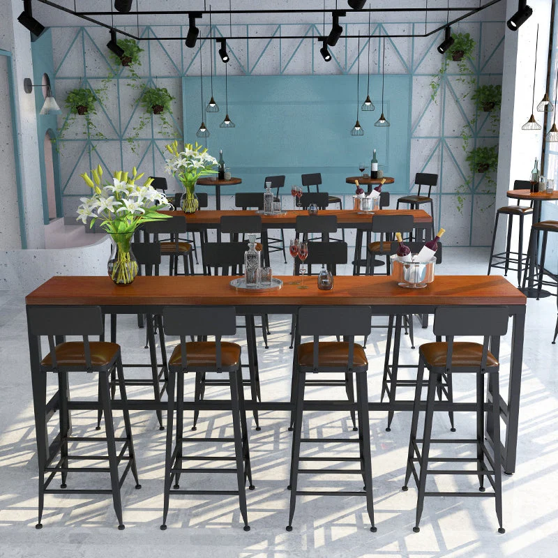Ensemble de Table de Bar industriel 1/5/9 pièces, Table de comptoir rectangulaire en bois de pin avec tabourets hauts Clea...