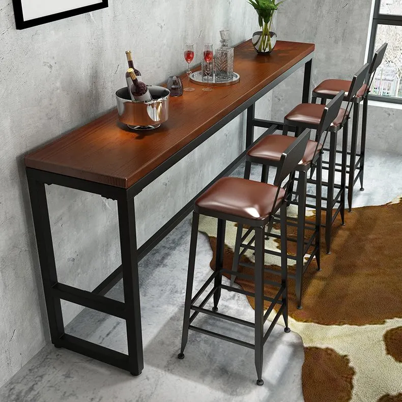 Ensemble de Table de Bar industriel 1/5/9 pièces, Table de comptoir rectangulaire en bois de pin avec tabourets hauts Clea...