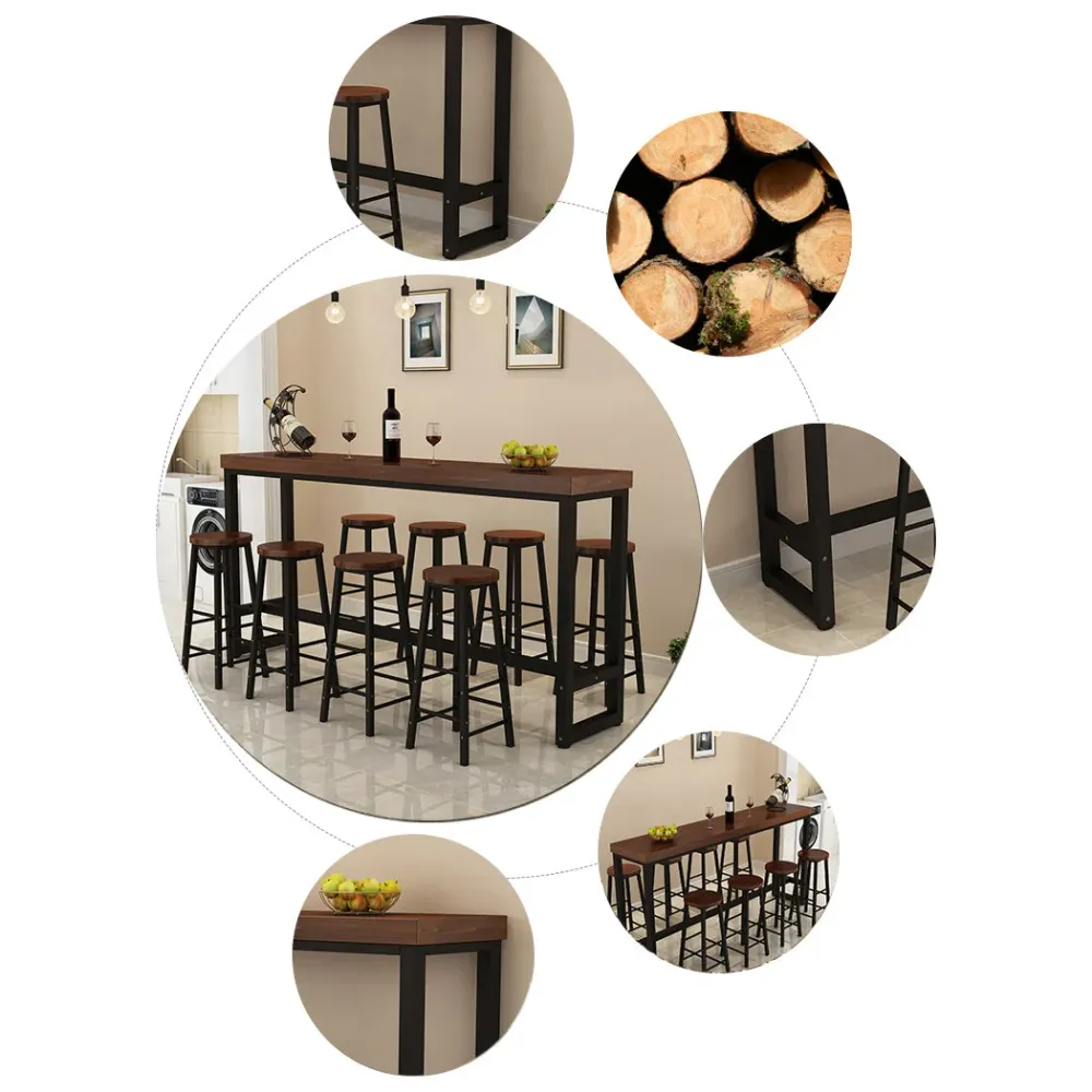 Ensemble de Table de Bar industriel, 1/5/9 pièces, ensemble de Table de Pub en bois massif pour l'intérieur Clearhalo