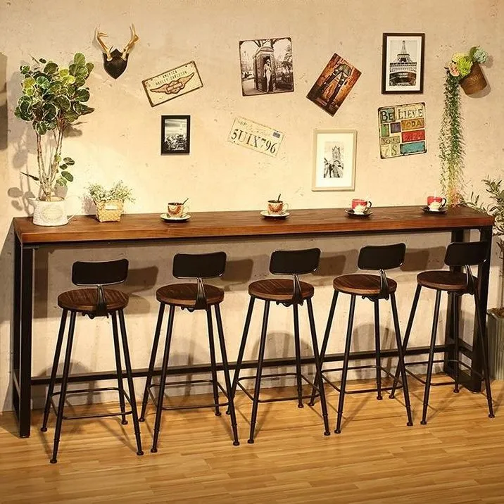 Ensemble de Table de Bar industriel 1/6/11 pièces, Table de comptoir rectangulaire en bois de pin avec tabourets hauts Cle...