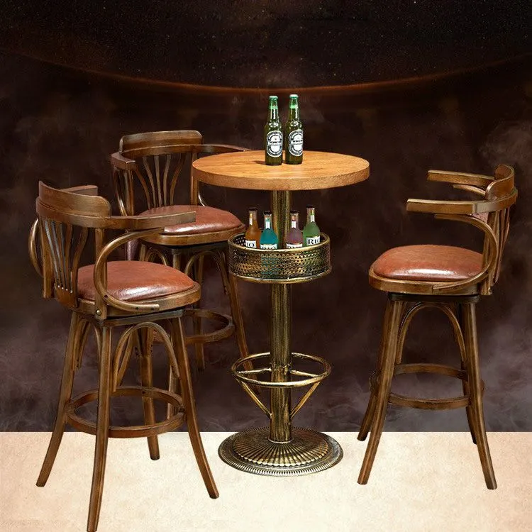 Ensemble de Table de Bar industrielle en bois massif, Table de comptoir 1/3/4/5 pièces avec tabourets hauts Clearhalo