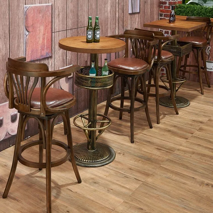 Ensemble de Table de Bar industrielle en bois massif, Table de comptoir 1/3/4/5 pièces avec tabourets hauts Clearhalo