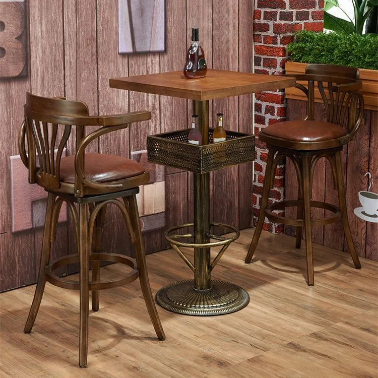 Ensemble de Table de Bar industrielle en bois massif, Table de comptoir 1/3/4/5 pièces avec tabourets hauts Clearhalo