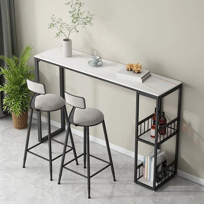Ensemble de table de bar moderne à double piédestal, 1/3 pièces, table de bar et tabourets à cadre en fer Clearhalo