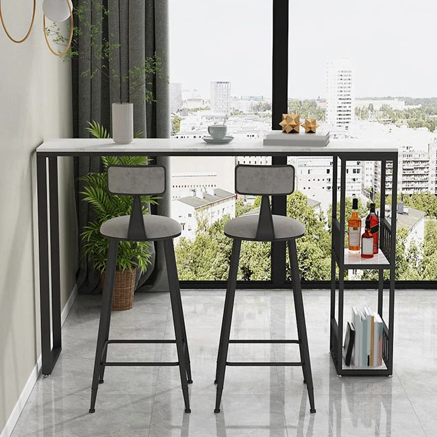 Ensemble de table de bar moderne à double piédestal, 1/3 pièces, table de bar et tabourets à cadre en fer Clearhalo