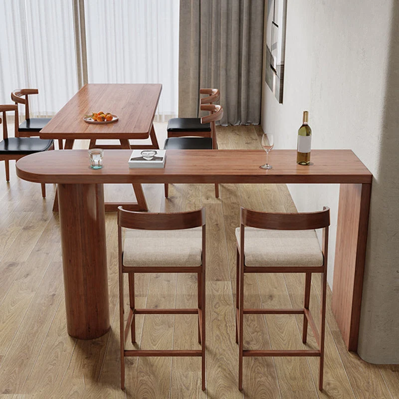 Ensemble de table de bar moderne de forme libre, 1/3 pièces, table de bar et tabourets en bois massif de pin marron Clearhalo