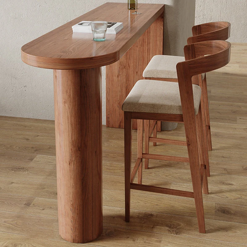 Ensemble de table de bar moderne de forme libre, 1/3 pièces, table de bar et tabourets en bois massif de pin marron Clearhalo
