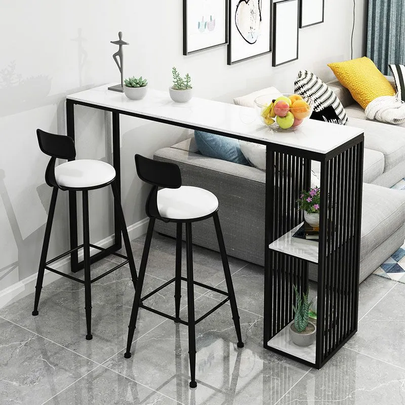 Ensemble de table de bar moderne 1/3 pièces ensemble de bistro rectangulaire en faux marbre pour l'intérieur Clearhalo