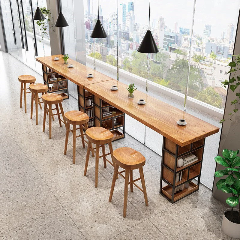 Ensemble de Table de Bar moderne 1/4 pièces, Table de comptoir rectangulaire en bois de pin avec tabourets sans dossier Cl...