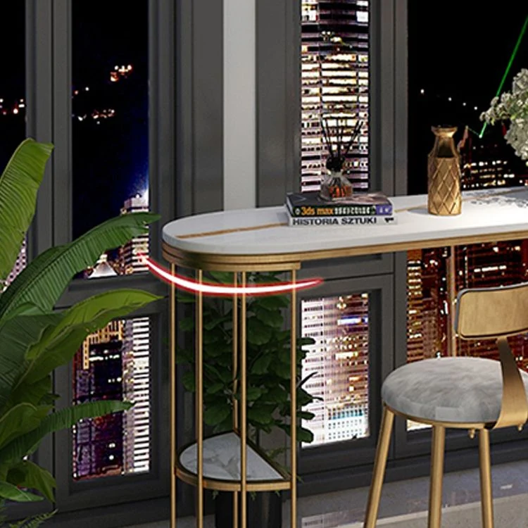 Ensemble de table de bar ovale Glam, 1/3 pièces, table de comptoir en pierre avec tabourets rembourrés Clearhalo