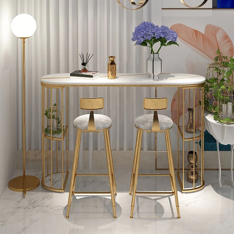 Ensemble de table de bar ovale Glam, 1/3 pièces, table de comptoir en pierre avec tabourets rembourrés Clearhalo