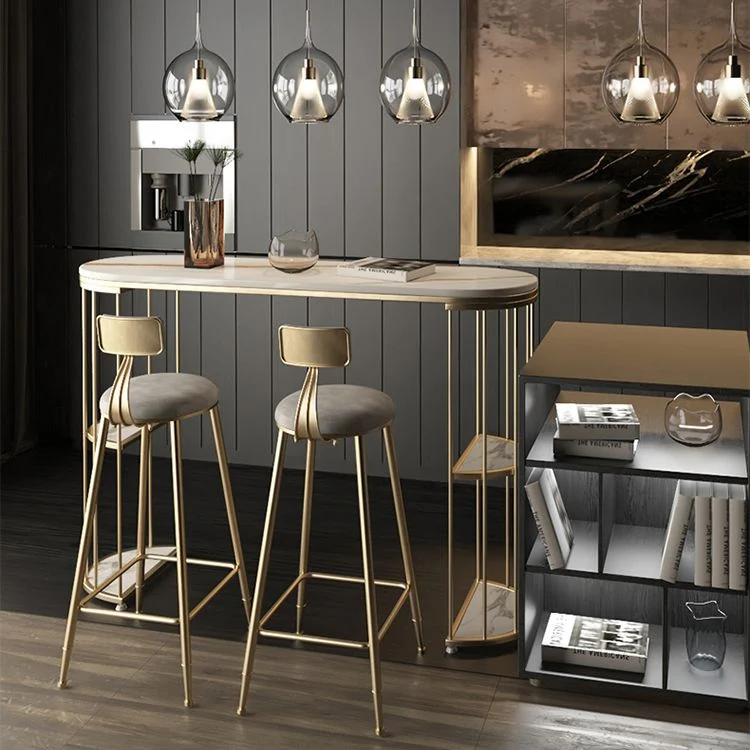 Ensemble de table de bar ovale Glam, 1/3 pièces, table de comptoir en pierre avec tabourets rembourrés Clearhalo