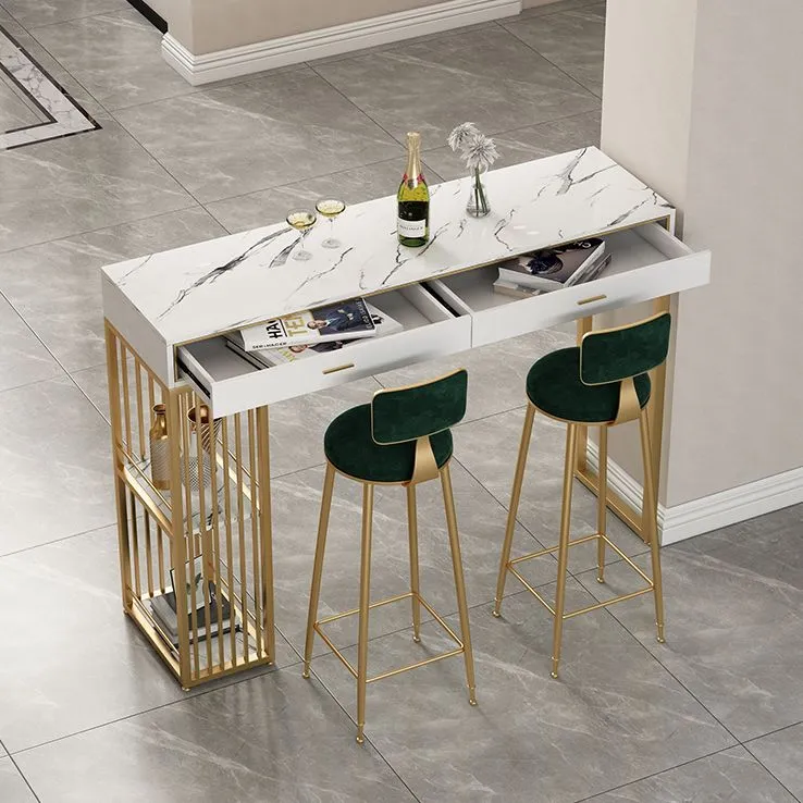 Ensemble de table de bar en pierre rectangulaire de style glamour, 1/3 pièces, ensemble de table de pub pour l'intérieur C...