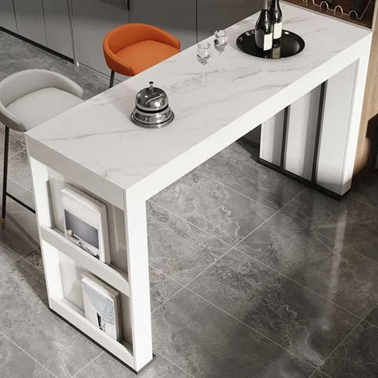 Ensemble de table de bar en pierre rectangulaire de style moderne, 1/2/3 pièces, avec tabourets sans dossier Clearhalo