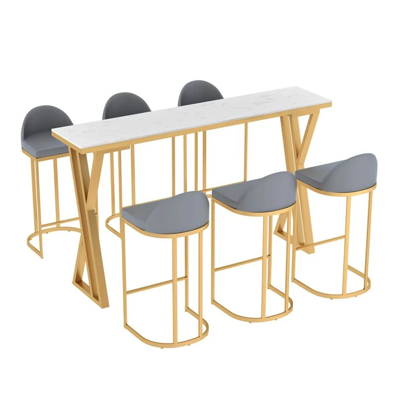 Ensemble de table de bar en pierre rectangulaire de style glamour, 1/2/7 pièces, ensemble de table de pub Clearhalo